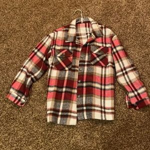 Amazon brand shacket; plaid blue, tan, red, white smoke free home - almost new
